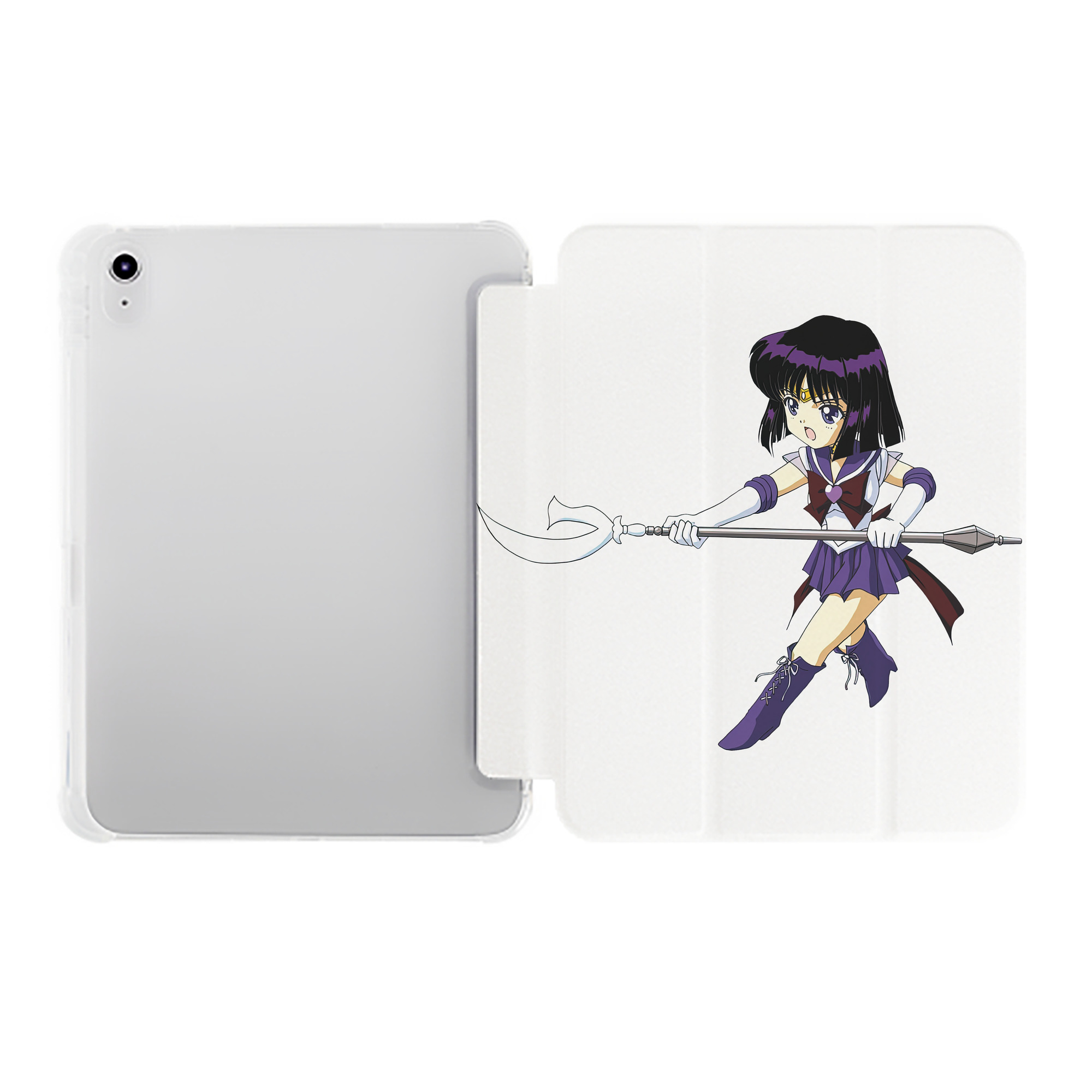 （画像用） 美少女戦士セーラームーン 土萠ほたる Sailor Moon Tomoe Hotaru （セーラーサターン；Sailor Saturn） IPad ケース ペン収納付き 三つ折りスタンド PUレザー×シリコン 対応機種9.5/10.5/10.9インチ